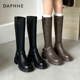 达芙妮厚底长筒靴女2025新款 靴子女秋冬加绒黑色高筒靴西部骑士靴