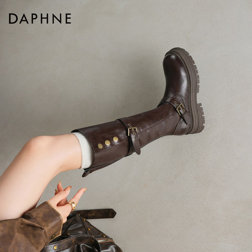 达芙妮长筒靴女棕色美拉德骑士靴