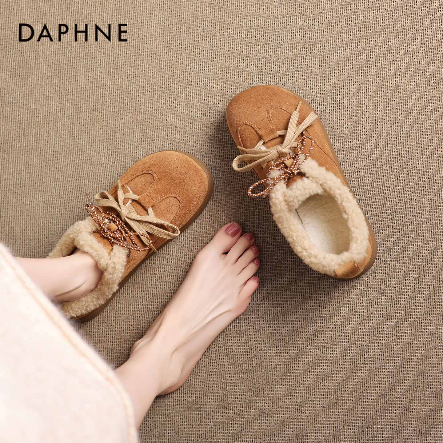 达芙妮加绒加厚雪地靴勃肯短靴女