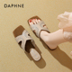 达芙妮金色凉拖鞋 方头绝美一字拖 外穿软底坡跟凉鞋 女2026春季 新款