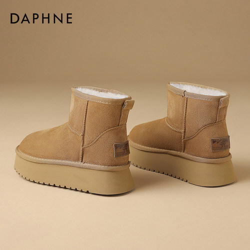 达芙妮雪地靴女厚底真皮加绒保暖