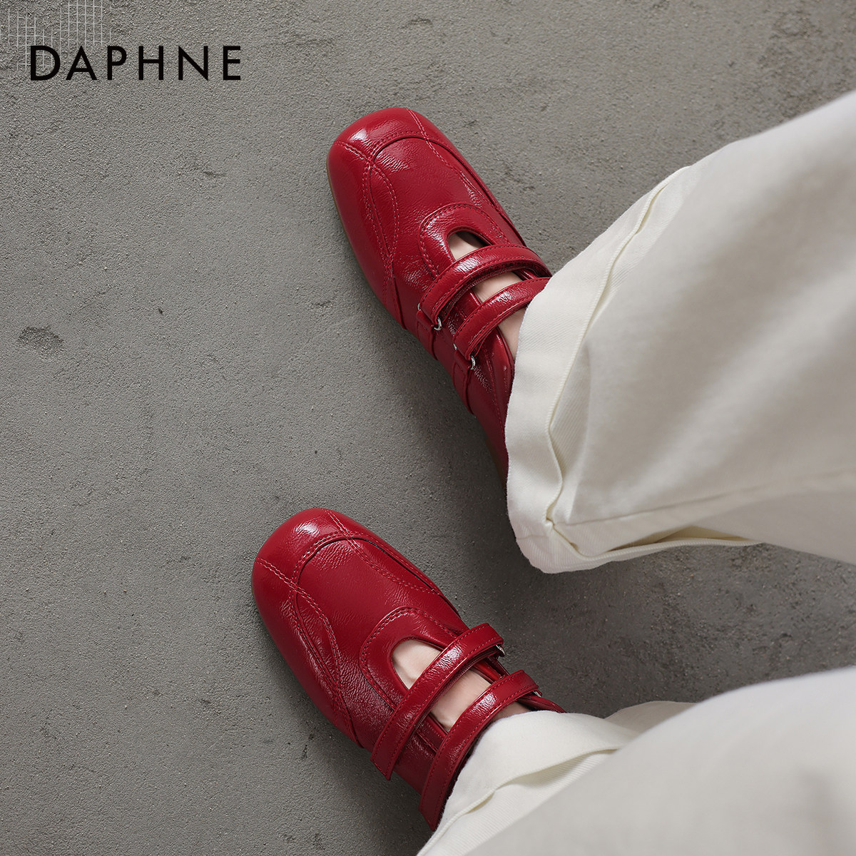 达芙妮浅口单鞋女2026新款春季平底红色玛丽珍女鞋单鞋芭蕾小皮鞋