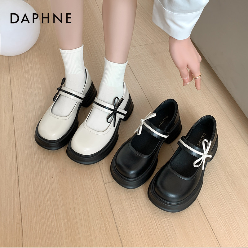 达芙妮玛丽珍小皮鞋女2024新款春季浅口单鞋蝴蝶结增高厚底乐福鞋,女鞋,乐福鞋（豆豆鞋）,淘宝优惠券,粉丝福利购,淘宝优惠卷