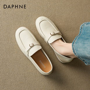 达芙妮法式穆勒单鞋女2026正流行的平底豆豆鞋一脚蹬复古乐福皮鞋