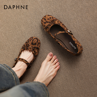 达芙妮豹纹单鞋女2026新款春季法式蝴蝶结平底芭蕾玛丽珍女鞋皮鞋