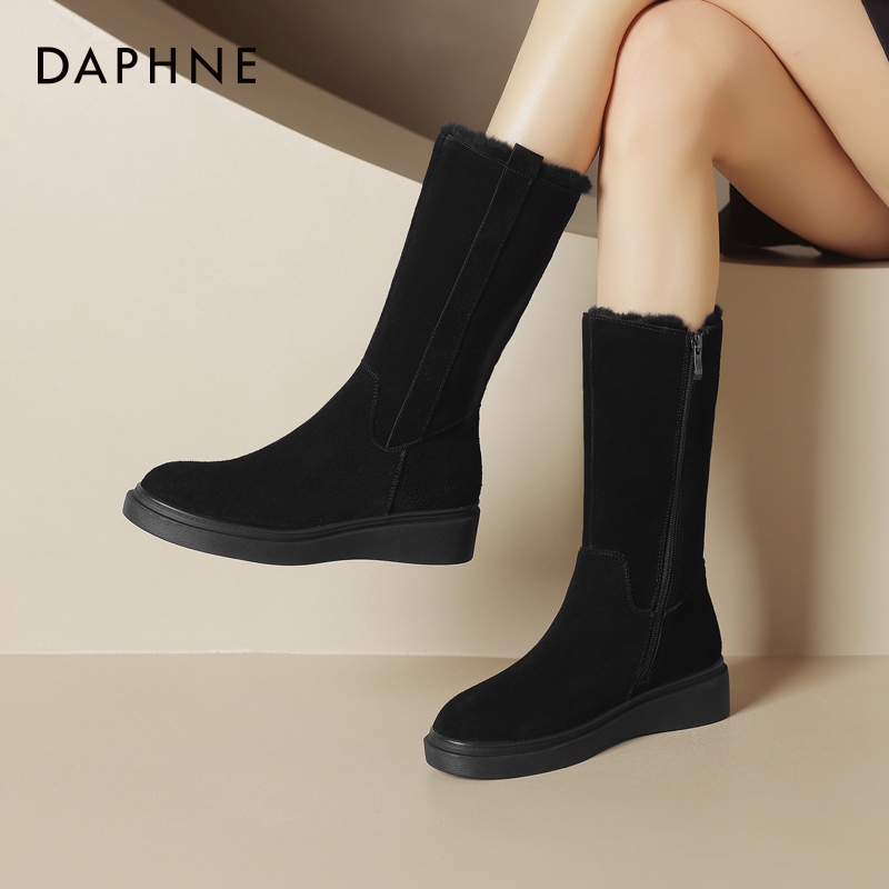 达芙妮厚底雪地靴女款2024新款冬季加绒加厚保暖靴子东北中筒棉靴