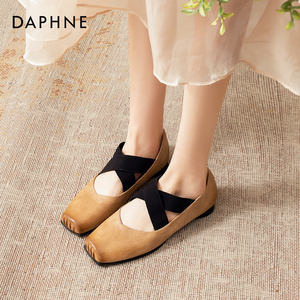 达芙妮猪鼻子芭蕾舞鞋女外穿秋冬复古交叉绑带单鞋法式玛丽珍女鞋