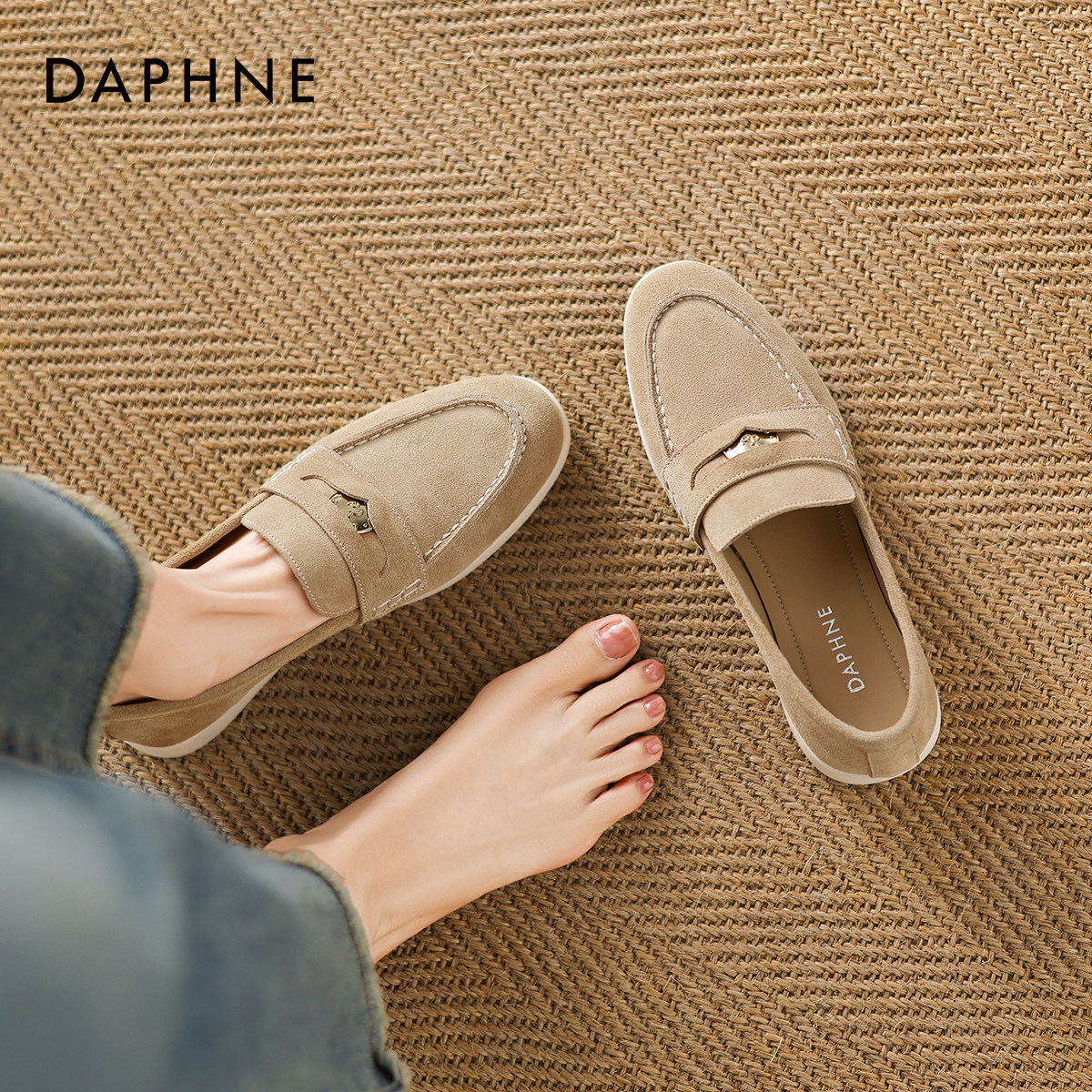 达芙妮老钱风乐福鞋女2026新款春季一脚蹬通勤单鞋软底复古豆豆鞋