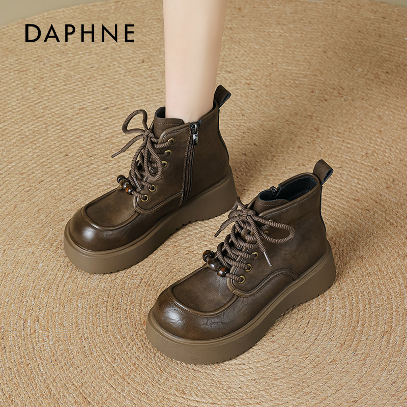 达芙妮复古短靴女2026新款早秋美拉德靴子琥珀流光风厚底马丁靴,女鞋,马丁靴,淘宝优惠券,粉丝福利购,淘宝优惠卷