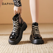 达芙妮厚底马丁靴女2025新款 漆皮黑色英伦风短靴子女春秋女单靴子