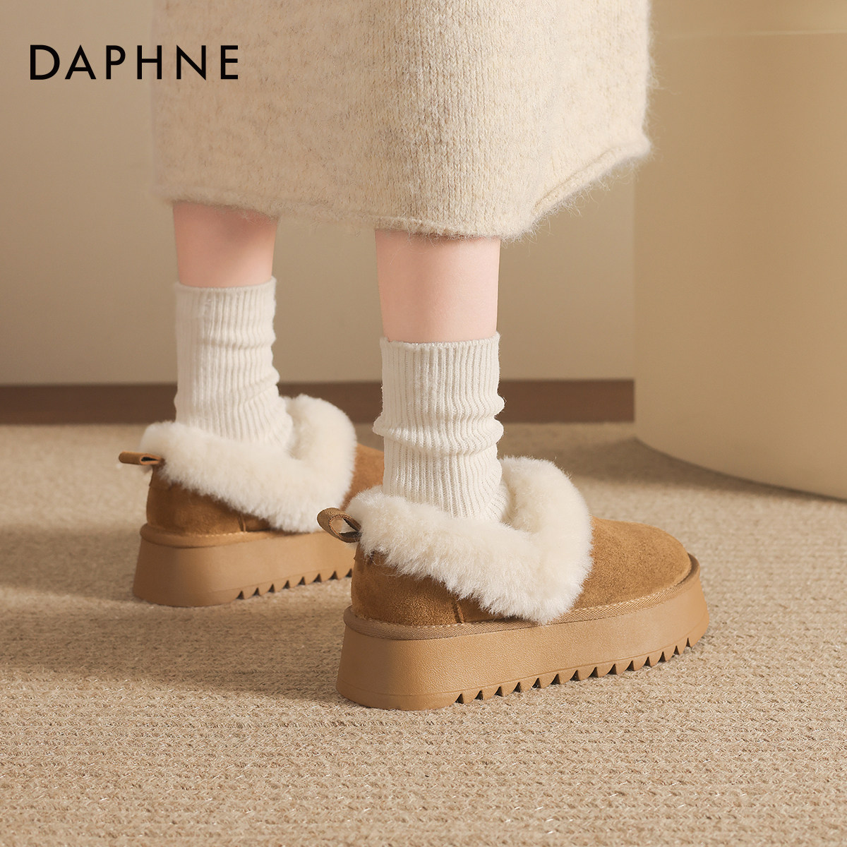 达芙妮勃肯雪地靴女2025新款冬季女鞋加绒乐福鞋平底保暖毛毛棉鞋,女鞋,时尚雪地靴,淘宝优惠券,粉丝福利购,淘宝优惠卷