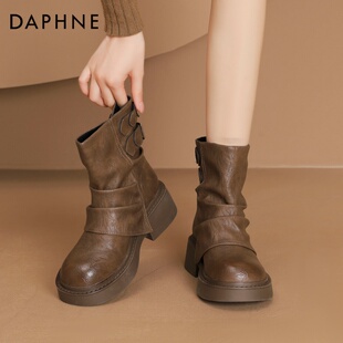 达芙妮美拉德短靴女春秋堆堆裤 厚底骑士西部马丁靴子 管靴2026新款