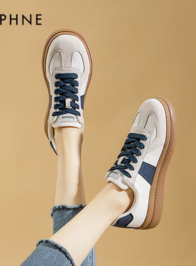 达芙妮百搭德训鞋2026春季休闲厚底蓝色小蛮腰复古运动板鞋小白鞋