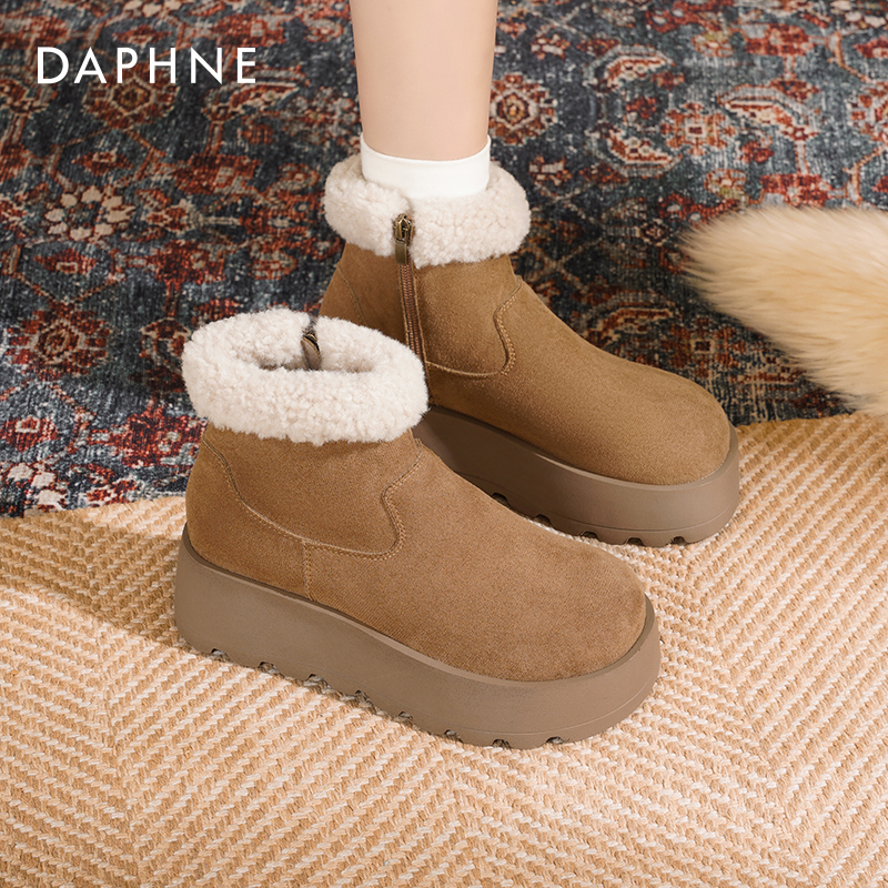 达芙妮厚底雪地靴加绒棉鞋勃肯鞋