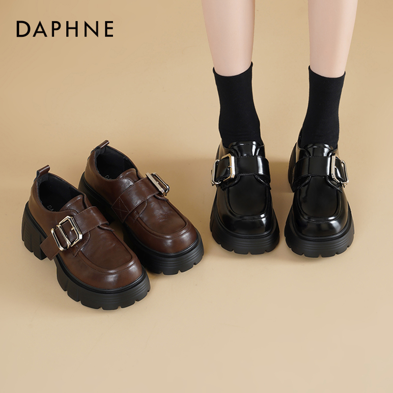 达芙妮厚底乐福鞋黑色百搭单鞋子