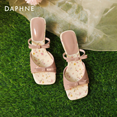 达芙妮小碎花高跟凉鞋 女夏外穿 甜美风细跟一字凉拖鞋 女款 2025新款