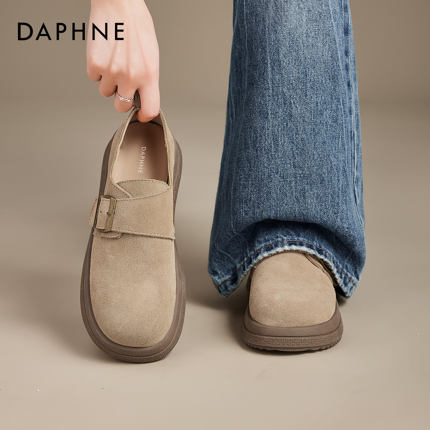 达芙妮厚底勃肯鞋女通勤2026新款春季休闲真皮软底一脚蹬孕妇单鞋