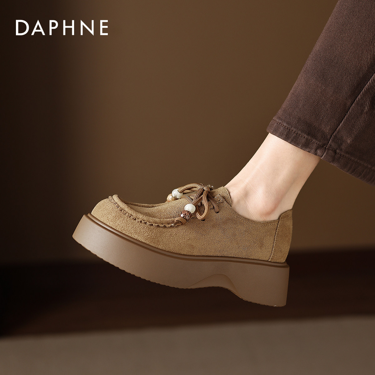 达芙妮厚底深口单鞋女2026春季新款通勤勃肯鞋松糕一脚蹬乐福女鞋