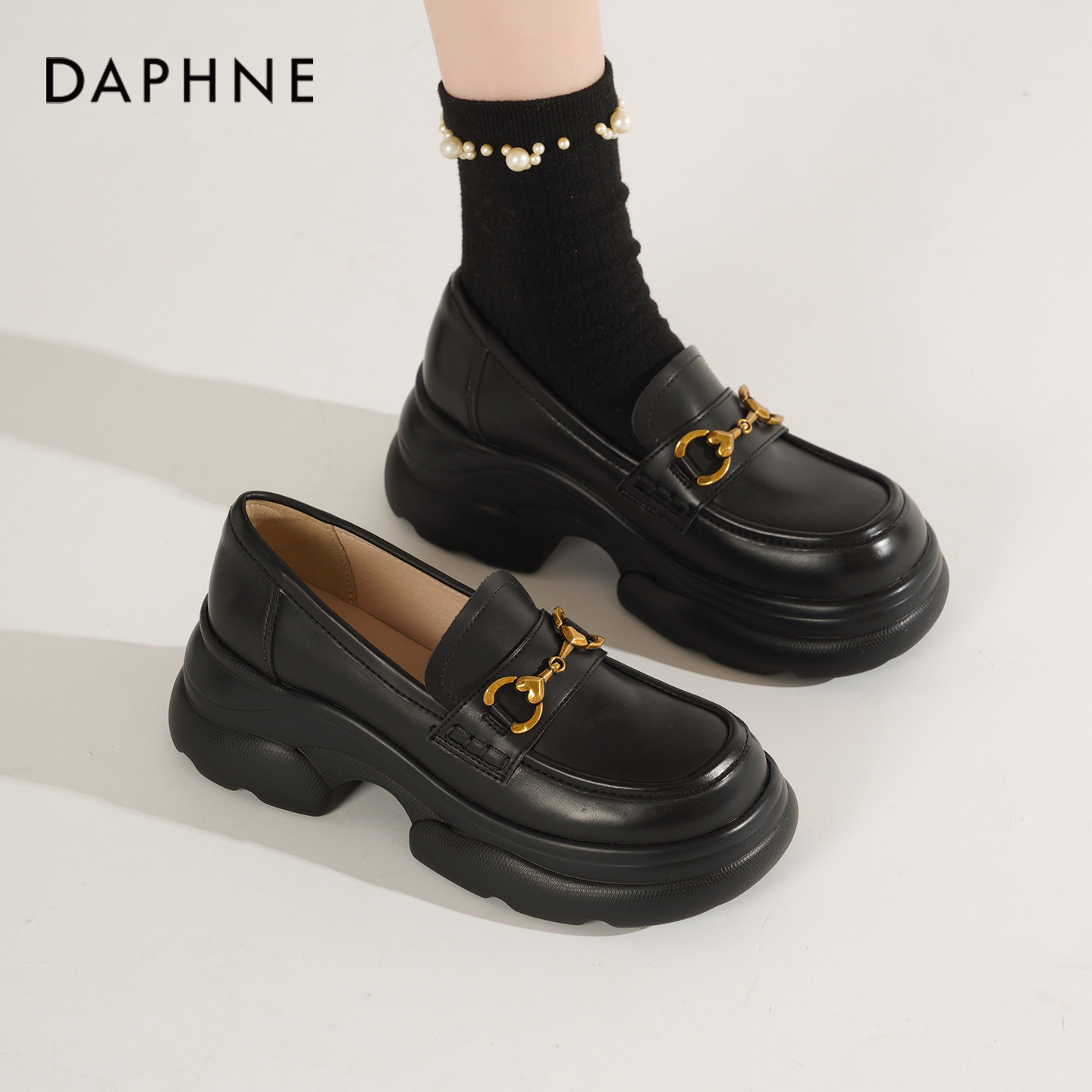 达芙妮厚底乐福鞋女2026新款女鞋春季英伦风黑色小皮鞋百搭单鞋子,女鞋,乐福鞋（豆豆鞋）,淘宝优惠券,粉丝福利购,淘宝优惠卷