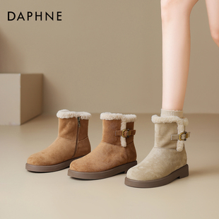 达芙妮雪地靴女款2025新款厚底雪地女靴冬季面包靴子加绒加厚棉鞋