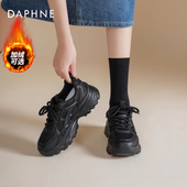 女款 厚底加绒休闲鞋 2026新款 达芙妮黑色老爹鞋 爆款 春季 增高运动鞋