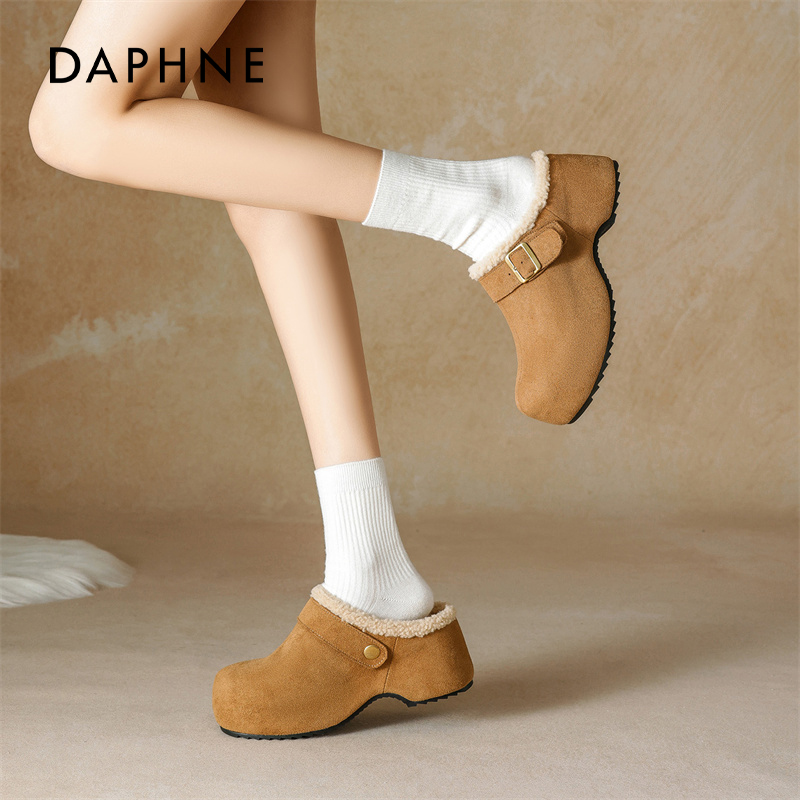 达芙妮厚底加绒勃肯鞋女毛毛棉鞋