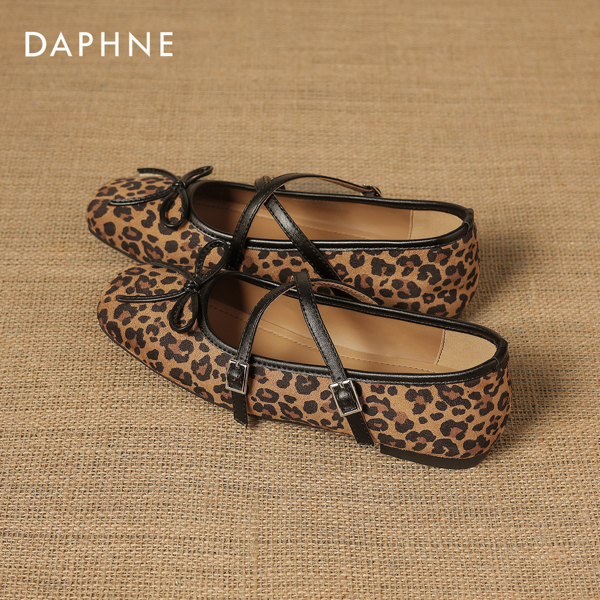 达芙妮豹纹平底单鞋女款2026新款春季法式芭蕾玛丽珍女鞋软底鞋子