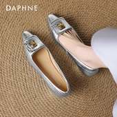 女2026新款 尖头皮鞋 春季 达芙妮银色单鞋 法式 浅口船鞋 低跟软皮瓢鞋