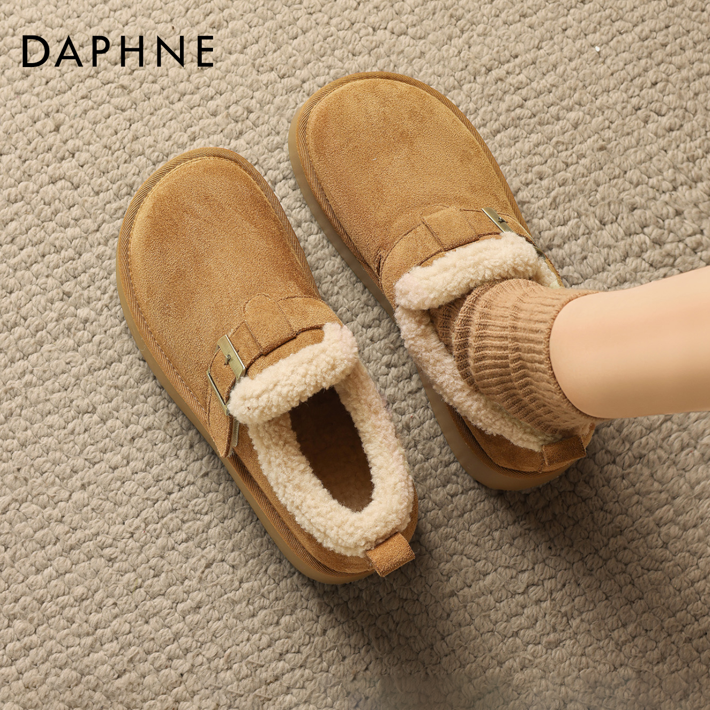 达芙妮加绒勃肯鞋女厚底全包棉鞋