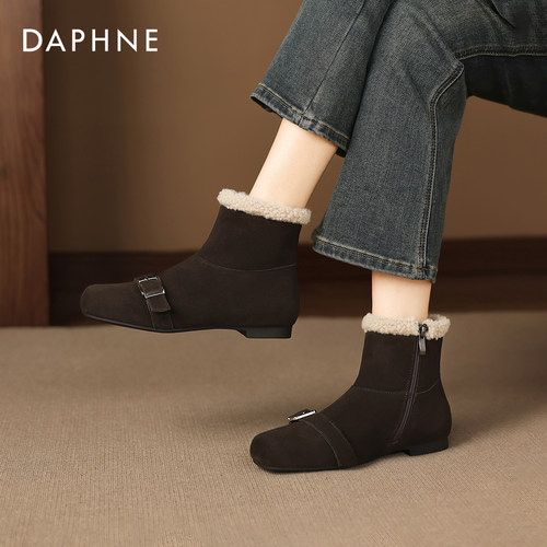 达芙妮保暖加绒平底勃肯雪地短靴