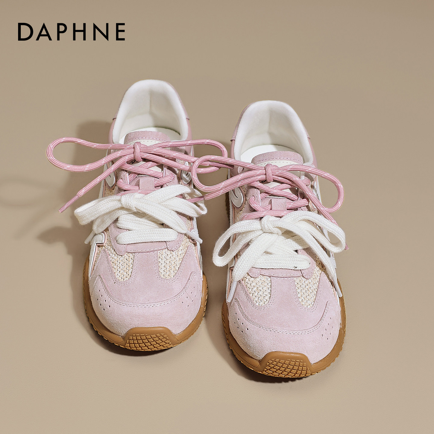达芙妮粉色厚底德训鞋女款2026新款春季软底阿复古甘休闲运动鞋子,女鞋,时尚休闲鞋,淘宝优惠券,粉丝福利购,淘宝优惠卷