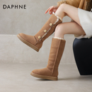 达芙妮雪地靴女款2025新款冬季女鞋加绒加厚保暖大棉鞋子长筒高筒