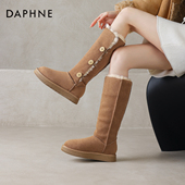 2026新款 冬季 女鞋 达芙妮雪地靴女款 加绒加厚保暖大棉鞋 子长筒高筒