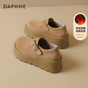 秋冬保暖全包绝美增高一脚蹬单鞋 达芙妮厚底加绒勃肯鞋 女2025新款