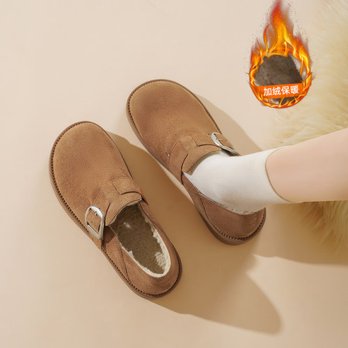 达芙妮加绒勃肯鞋女2025新款秋冬保暖棉鞋厚底防滑一脚蹬毛毛鞋子