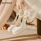 女夏季 婚纱秀禾法式 2025新款 达芙妮玛丽珍高跟鞋 订婚鞋 新娘鞋 单鞋