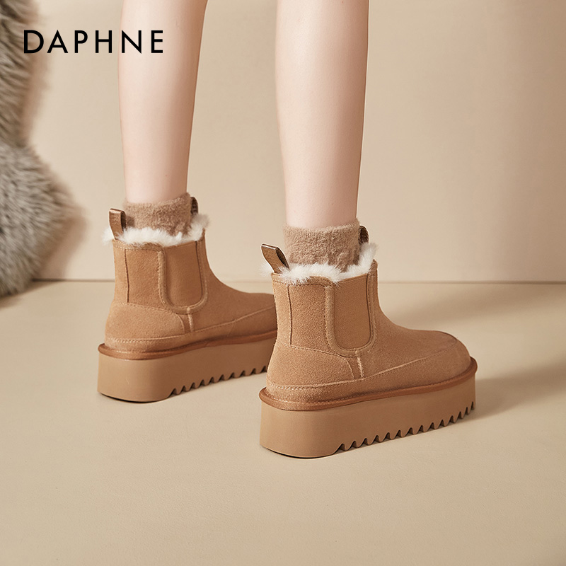 达芙妮厚底雪地靴一脚蹬短靴
