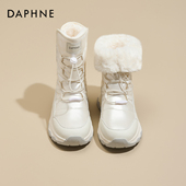 2025新款 冬季 厚底加绒女鞋 达芙妮白色雪地靴女款 东北防水防滑棉鞋