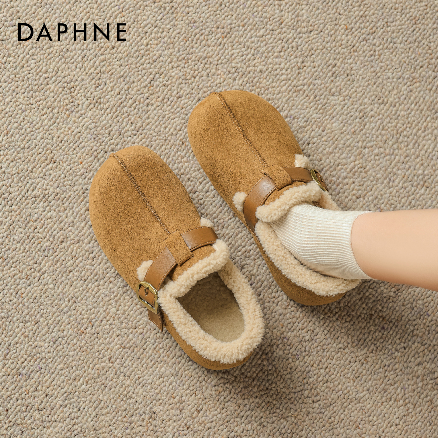 达芙妮勃肯鞋女鞋冬保暖毛绒厚底