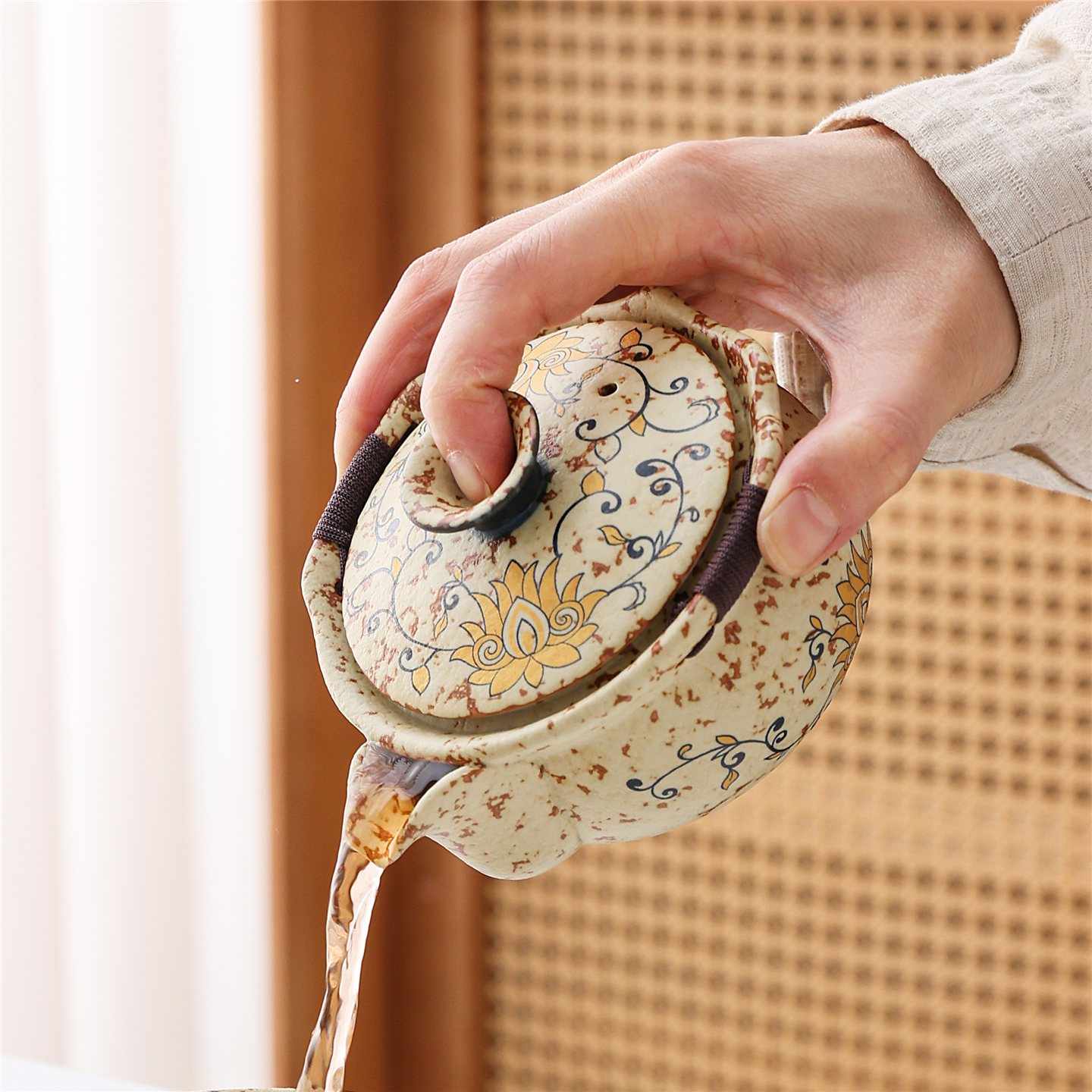 青花火石手抓壶单壶防烫