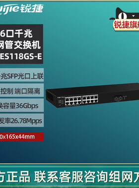 Ruijie锐捷睿易网络交换机RG-ES118GS-E 16口千兆接入+2口SFP光口上联 企业级非网管 端口隔离 官方旗舰店