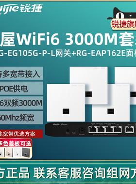 Ruijie锐捷睿易WiFi6无线AP面板RG-EAP162E路由器RG-EG105G-P-L套装 5口千兆AC网关 家用大户型全屋WiFi覆盖