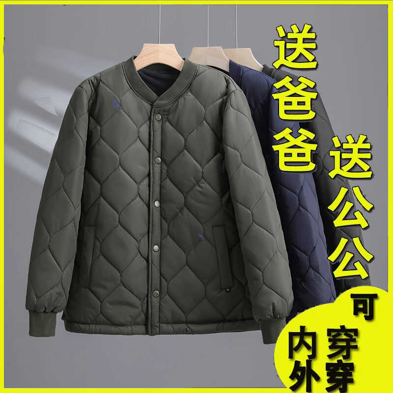棉衣男加绒加厚中老年爸爸装内胆保暖羽绒棉服外套爷爷轻薄款棉袄