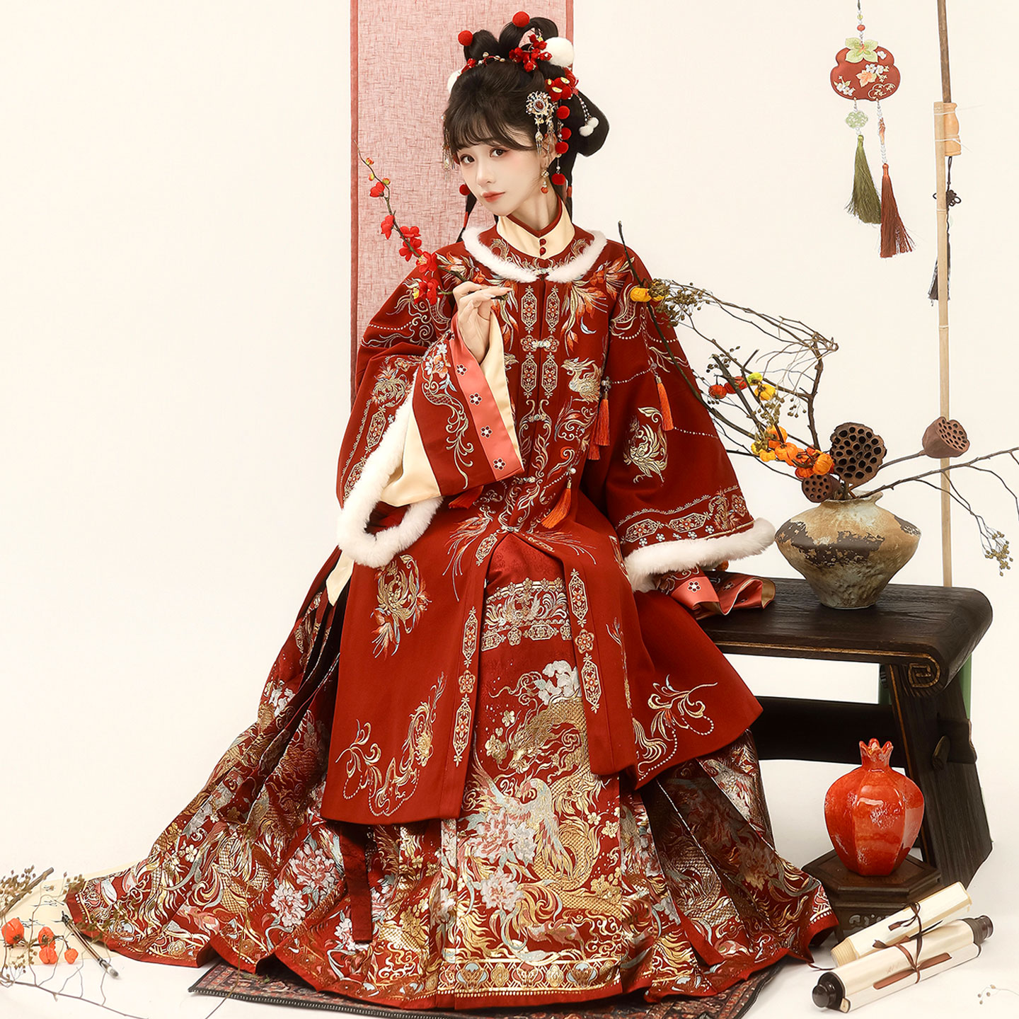 肯莎凯红色马面裙婚服拜年服套装