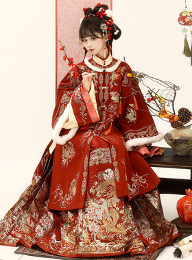 【彩凤金龙】原创汉服女红色马面裙婚服套装订婚敬酒服拜年服秋冬