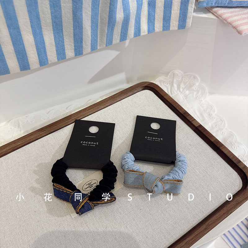 韩国发饰2025新款浅蓝色牛仔打结蝴蝶结皮筋发圈发绳头绳