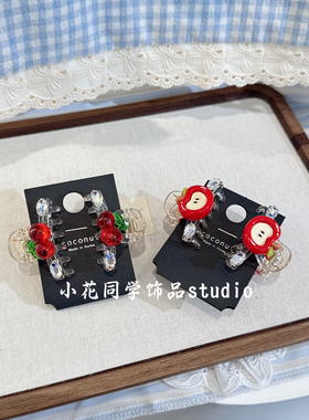 对夹～韩国发饰2025新款红色苹果樱桃可爱甜美卡通闪钻发夹发饰