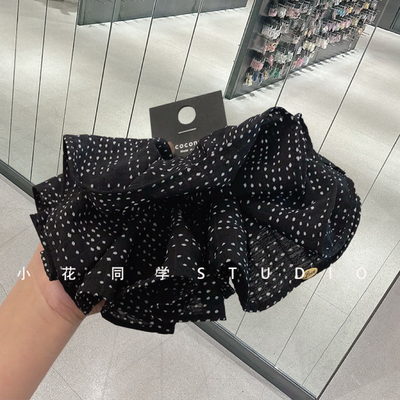 韩国发饰2025新款高级精致黑色棉麻黑白雨点波点蝴蝶结发夹弹簧夹