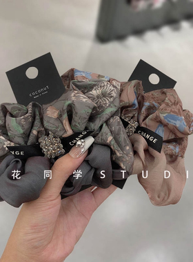 韩国发饰2024新款精致奶咖色灰紫色图腾印花水钻蝴蝶结发夹弹簧夹