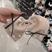 韩国饰品2024新款 高级精致糯粉奶昔白欧根纱黑色蝴蝶结发夹弹簧夹